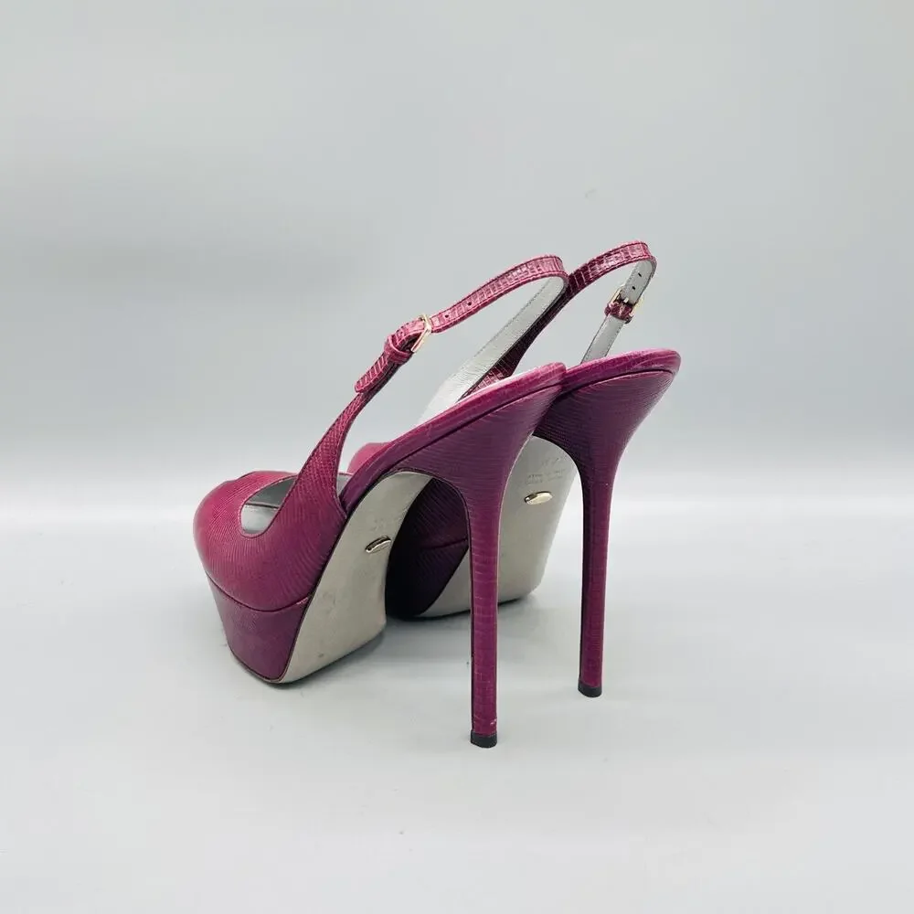 Sergio Rossi Shoes Womens 8.5 Pink Leather Slingback Platform Peep Toe Heels